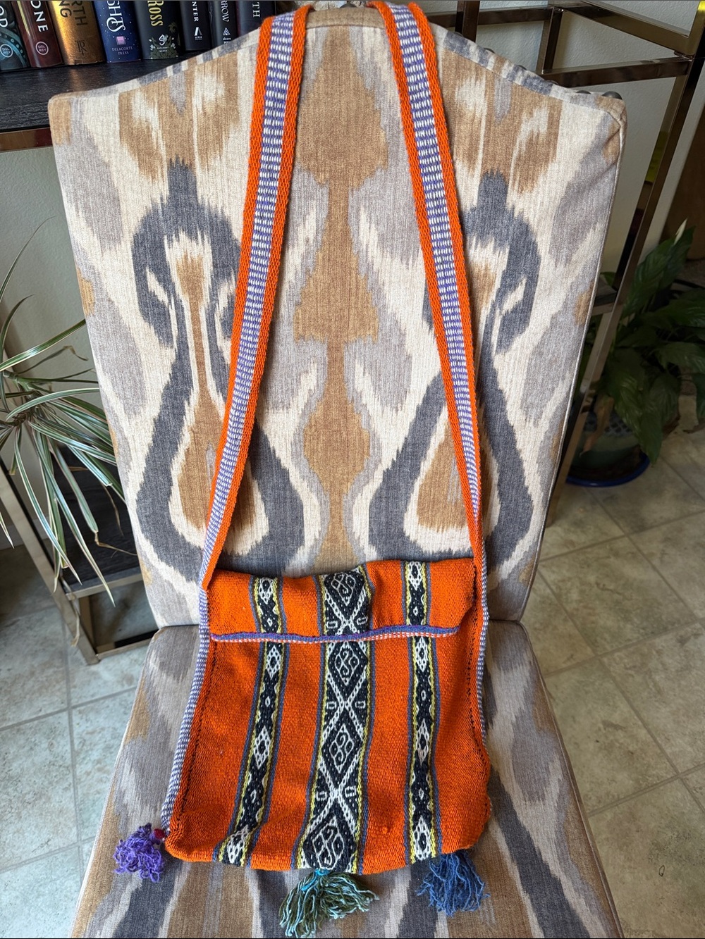 Vintage Mesa Handwoven Orange Tribal-Pattern Crossbody from Sacred Valley Peru
